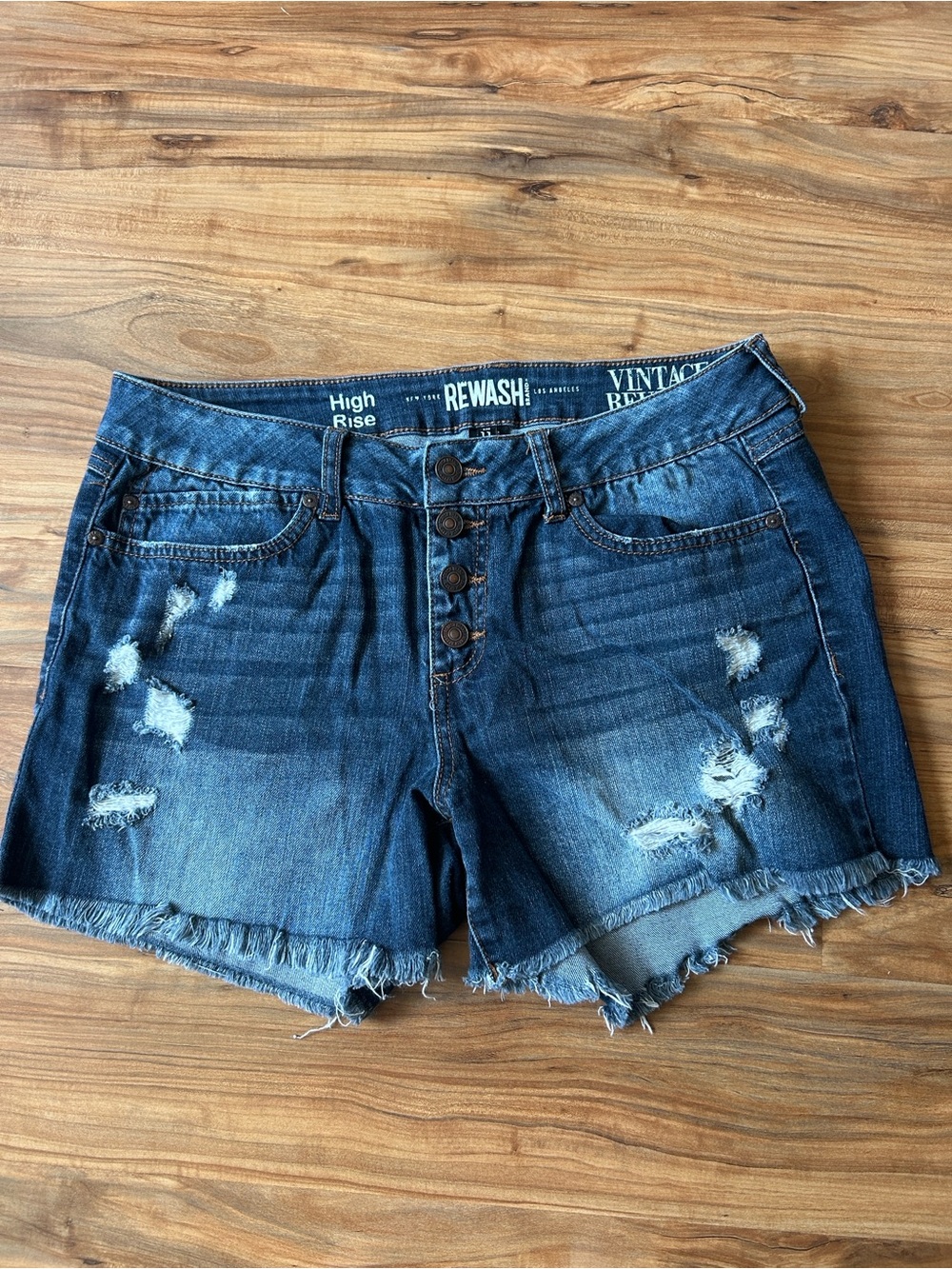 Rewash Distressed Dark Blue Denim Shorts